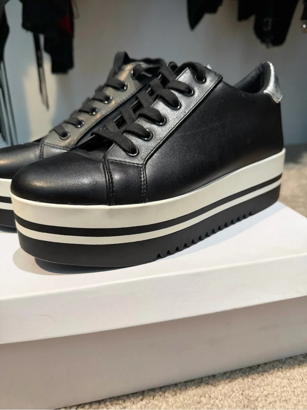 Steve Madden Alley Women's Black Platform Sneakers with Striped Sole